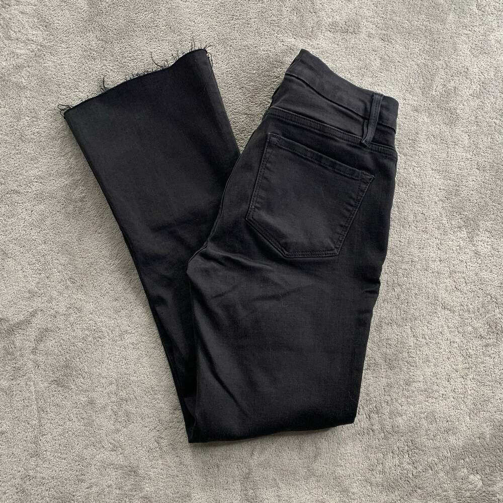 FRAME Jeans Womens 25 Le Crop Mini Boot Frayed Raw Hem Stretch Black Denim Flare